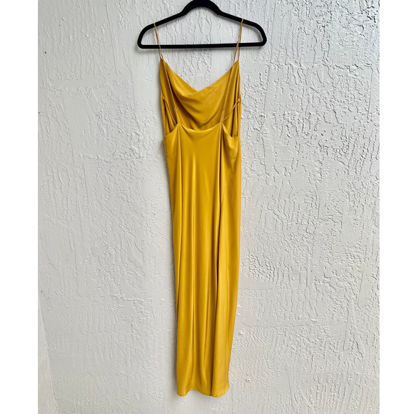 Revolve Spaghetti Strap Satin Cowl Neck Elegant Maxi Dress Yellow Women's M - Picture 3 of 6